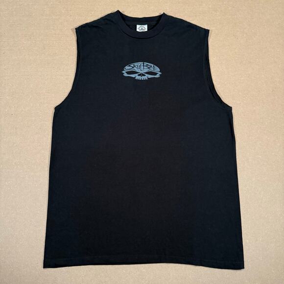 Vintage 2005 Skull Bone Biker Muscle Tee Lightning Skull Tank Top Black L Y2K - Picture 2 of 7